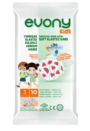 Evony Yumuşak Elastik Kulaklı Cerrahi Maske Kids 10 Adet